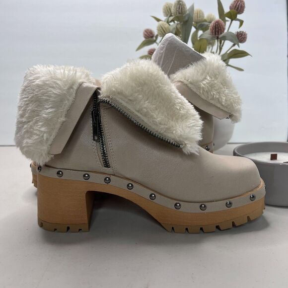 Mia Sassie Faux Fur Leather Ankle Boot Side Zip Beige MH2015SF Women 7M NWOB - Picture 6 of 8